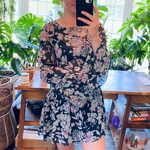 For Love and Lemons Dolled Up Ruffle Mini Tunic Dress Sheer Black Floral